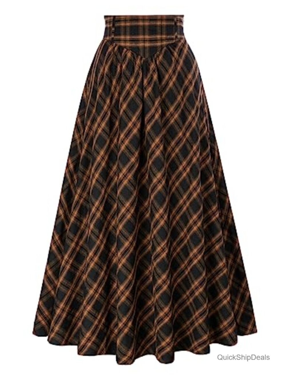 Plaid Maxi Skirt High Waist A-Line Victorian Renaissance Lace Up